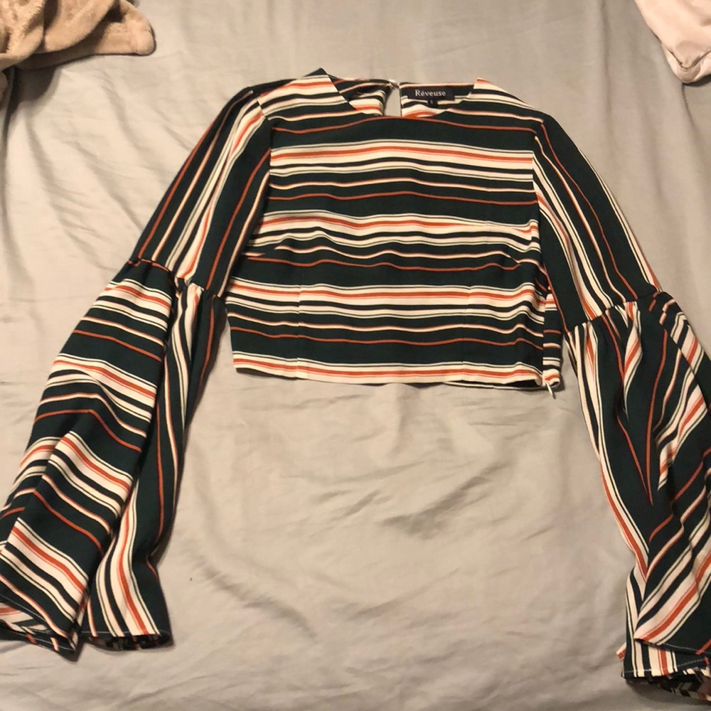 Rêveuse striped bell sleeve crop